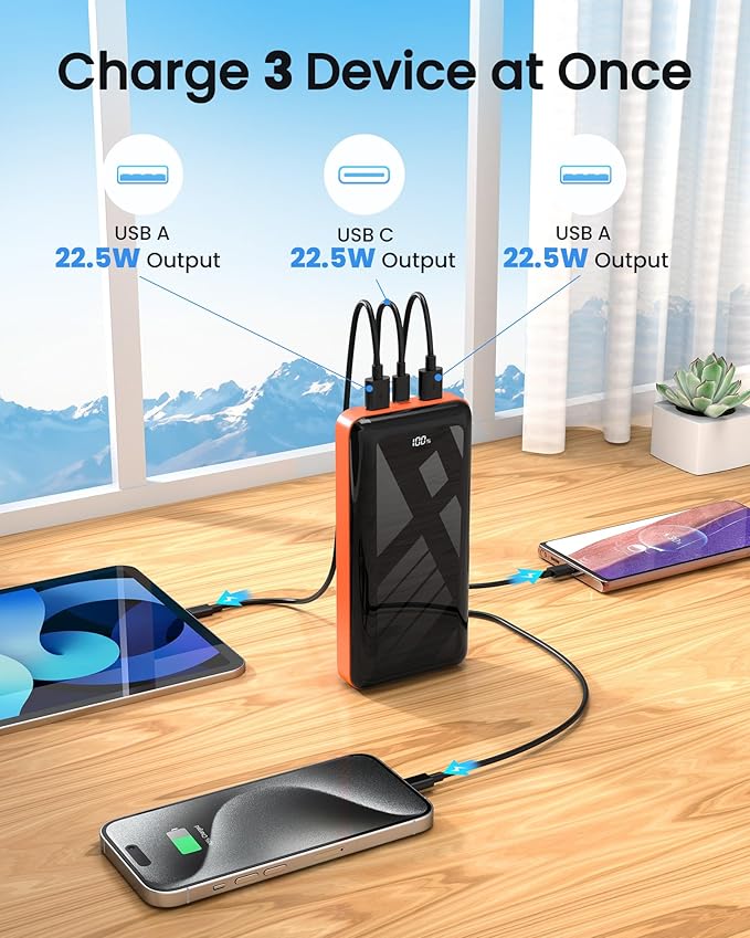 Power Bank 50000mAh 22.5W Fast Charging Portable Charger, USB C Quick Charge with 3 Outputs&2 Inputs, LED Display, High Capacity External Cell Phone Battery Pack for iPhone, Samsung, iPad, Android
