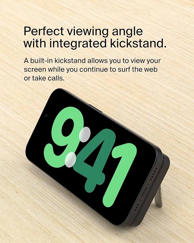 Belkin Portable Charger, Wireless Power Bank 15W 5000mAh w/ Qi2, MagSafe Charger + Built-in Pop-up Kickstand - Compatible w/iPhone 17, Air, Pro, Pro Max, Google Pixel 10, etc. - Black