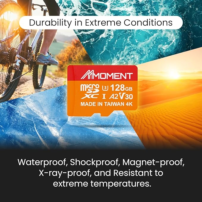 MMOMENT 128GB Micro SDXC Card MM23, A2, UHS-I, U3, V30, Class 10 Compatible, Read Speed Up to 160 MB/s, Write Speed Up to 100 MB/s, SD Adapter Included