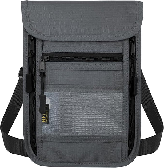 sundee Travel Neck Wallet with Double Zippers, RFID Blocking Passport Holder with Adjustable Neck Strap for Men and Women to Keep Cash, Credit Cards and Travel Documents Safe - Light Gray