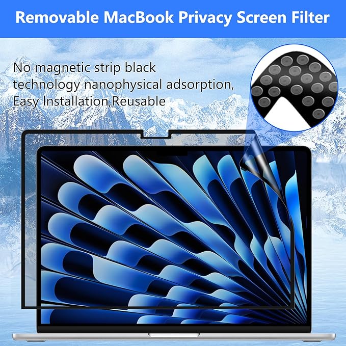 ZOEGAA MacBook Air 13 inch Privacy Screen (2018~2021,M1), Removable Privacy Screen MacBook Pro 13 inch(2016~2023), Reusable Laptop Privacy Screen and Anti-Spy Anti-Blue Light Anti-Glare Protector