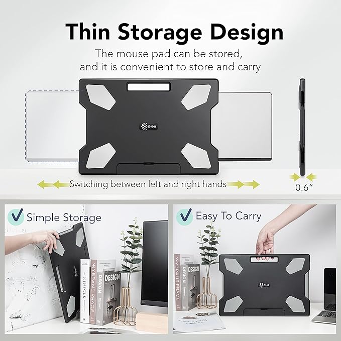 EHO Laptop Lap Desk with Retractable Mouse Pad, Portable Ergonomic Lap Pad with Heat Shield and Foldable Stopper, Lightweight Travel Lapdesk Fits up to 16" Laptops, Bed Sofa or Work Use