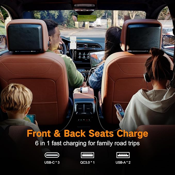 BESTEK Multi Ports USB Car Charger, Fast Charge 125W 14A Quick Charge 3.0 & USB-C PD Car Charger Adapter with Smart Identification for Cell Phones, Tablets and Other USB Devices