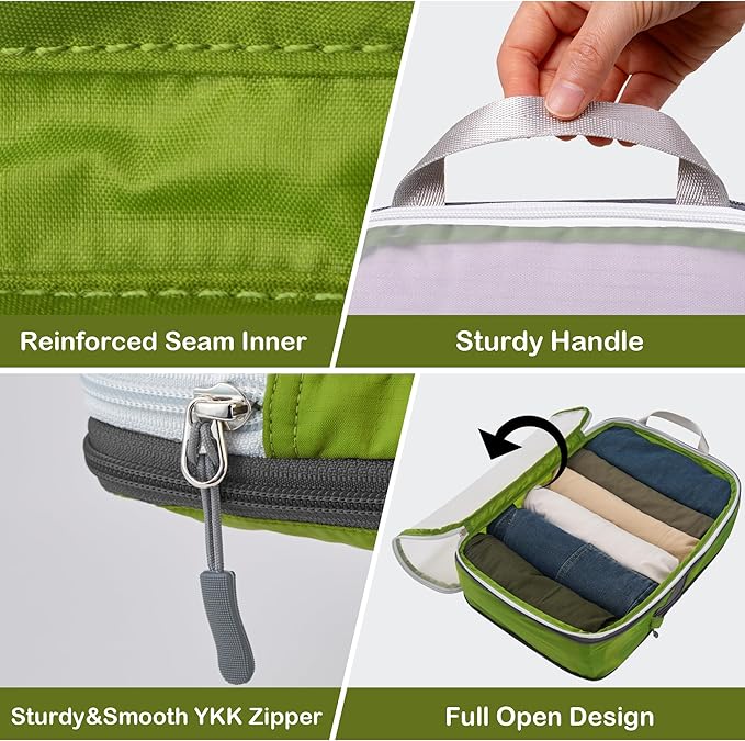 Cipway Compression Packing Cubes, See Through Mesh Luggage Organizer Bags, Travel Essentials for Carry on Suitcase with Laundry Bag and Clear Toiletries Bag（6 Pcs,Green）