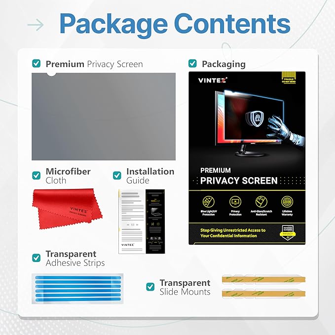 VINTEZ 24 Inch 16:9 Privacy Screen for Computer Monitor and Laptop - Anti Glare Protector Film Blue Light Filter Eye Protection - Computer Screen Privacy Shield, [1 Pack]