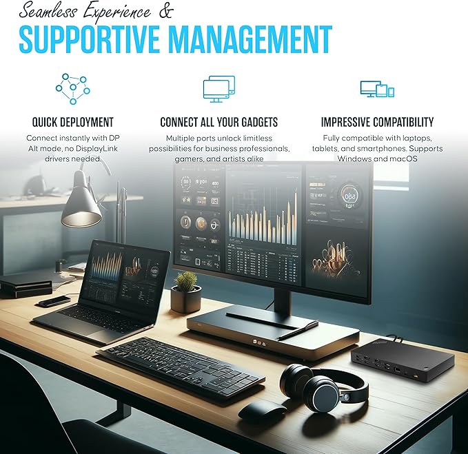 40AF0135US Lenovo Docking Station Dual Monitor Hybrid USB-C with USB-A - Thinkpad Dock with 135W, HDMI & DisplayPort Cable