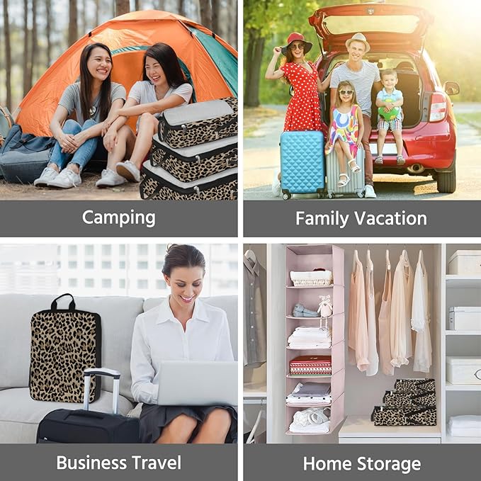 7 Pcs Compression Packing Cubes for Travel, Waterproof Suitcase Luggage Backpack Organizer with Toiletry Bag Travel Essentials for Women/Men-Leopard