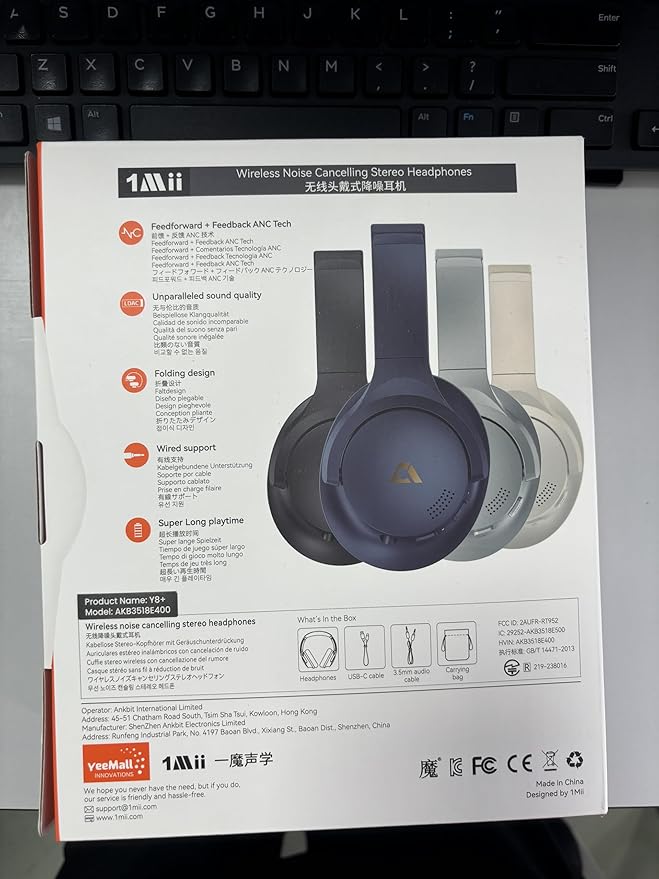 1Mii Y8+ Noise Cancelling Headphones Bluetooth, Wireless LDAC Hi-Res Audio, Custom EQ via App, 75H Playtime, Comfort Fit, Over Ear Headphones Foldable for Airplane Travel Home Office Cream White