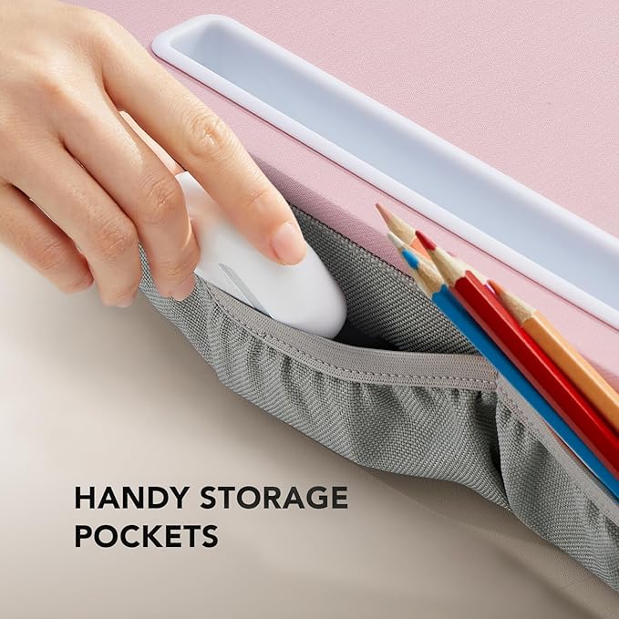 HUANUO Lap Laptop Desk - Portable Lap Desk with Cushion, Fits up to 15.6 inch Laptop, Anti-Slip & Storage Function - Pink