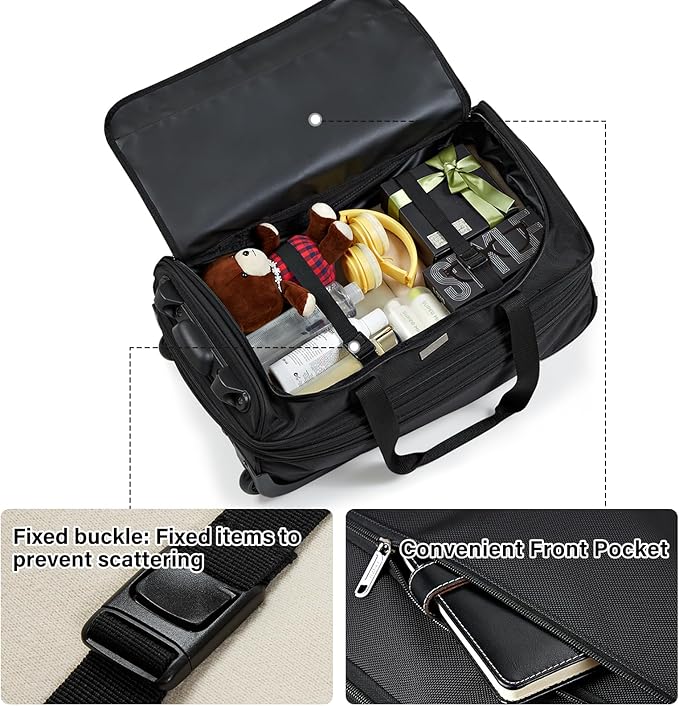 Hanke Expandable Carry On Luggage Suitcases with Wheels Foldable Duffle Bag for Travel Carry On suitcase Weekend Bag for Women Men（Black）