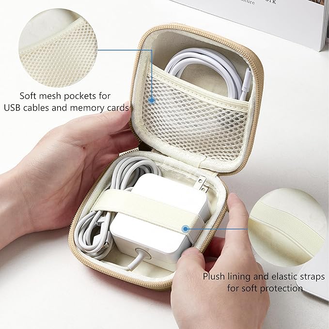 Charger Case for Macbook, Portable Tech Electronic Organizer Bag, Travel Storage Pouch for Laptop Accessories, MacBook Power Adapter, Charging Cords, USB, Power Bank (Light Khaki, M)
