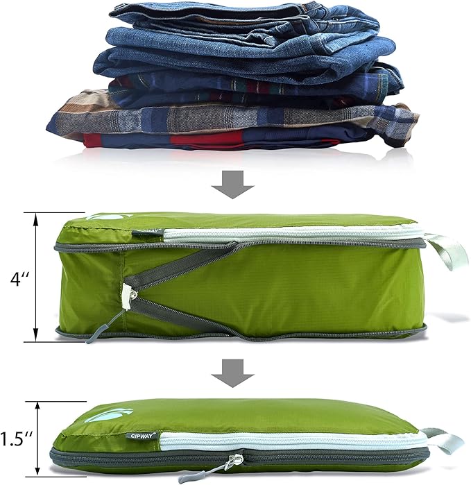 Cipway - 5 Set Compression Packing Cubes for Travel, Ultralight Packing Organizers for Luggage Suitcase & Backpack (Green), L