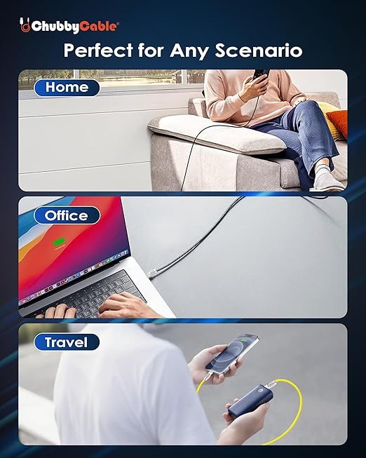 chubbycable Chubby 2.0 Fast Charging Cable Durable Soft Silicone USB C Cable 120W Extra Thick Charger Cord Compatible with iPhone 17-15 Series iPad, Dark Blue+Dark Blue, USB-A to Type-C, 8.2FT