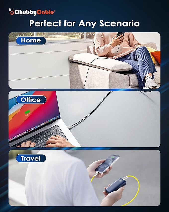 chubbycable Chubby 2.0 Fast Charging Cable Durable Soft Silicone USB C Cable 120W Extra Thick Charger Cord Compatible with iPhone 17-15 Series iPad, Light Blue, USB-A to Type-C, 9.8 FT