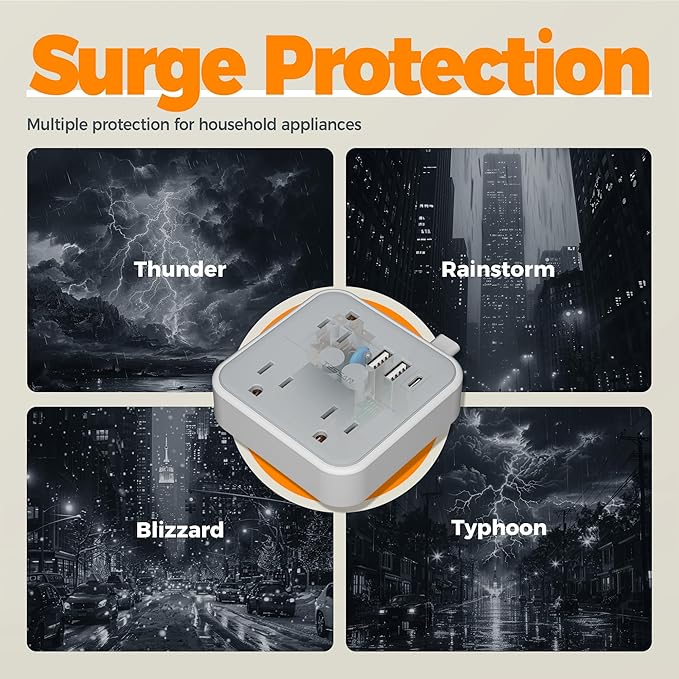 Short Extension Cord with Multiple Outlets 3 FT, TESSAN Small Flat Plug Power Strip with 3 USB (1 USB C) and Multi Outlets, Surge Protector Charging Station for Office, School, Dorm Room Essentials