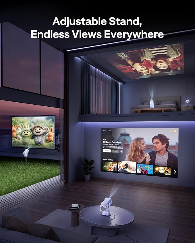 Aurzen BOOM Air Portable Google TV Projector with WiFi and Bluetooth, Smart Projector for Outdoor & Home Movie, USB-C Powered, 4K Supported, Real-Time Focus, Dolby Audio, Adjustable Stand, Blue