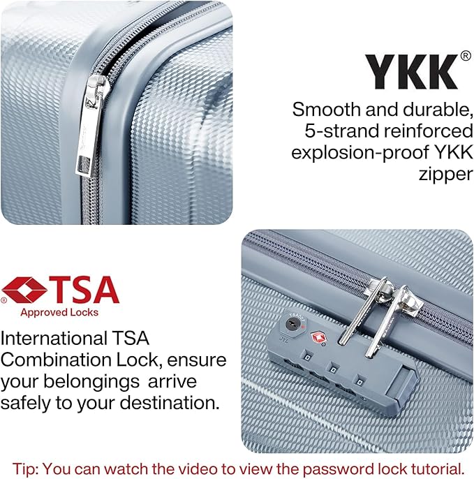 Hanke Luggage Sets 3 piece Carry On Luggage with Wheels PC Hard Shell Suitcases Lightweight Checked Travel Luggage Large Travel Suitcase Woman Men 20/24/29 Inch(Grey)