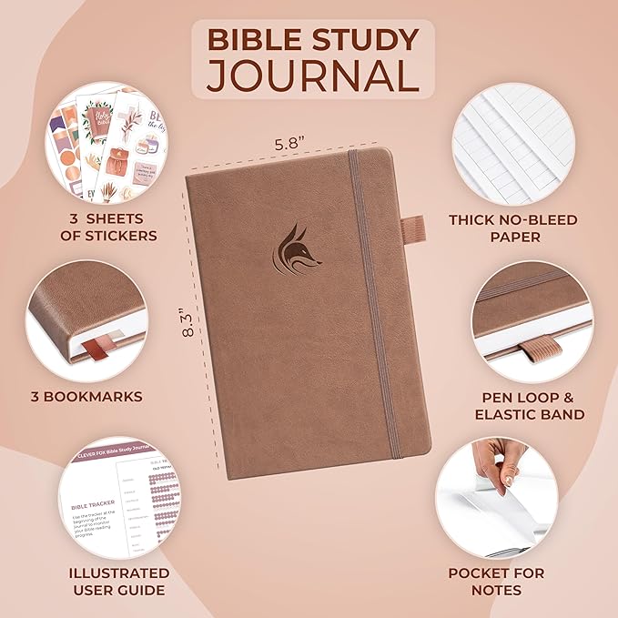 Clever Fox Bible Study Journal – Church Notes Notebook – Note Taking & Journaling Kit – Faith Based Religious Gifts & Accessories (Dark Terracotta)