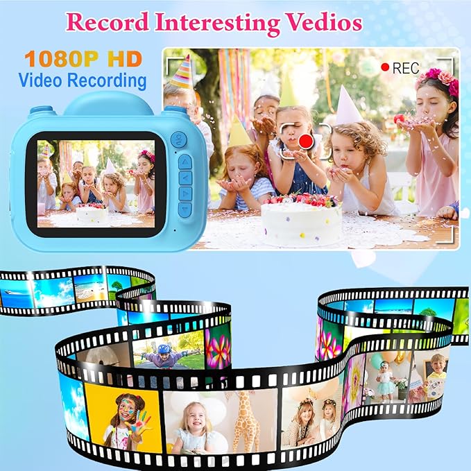 Kids Camera Instant Print, 3.5'' Kids Digital Camera Instant with 1080P HD Photos & Videos, Christmas Birthday Gifts for Girls Boys Age 3-12 (Blue)