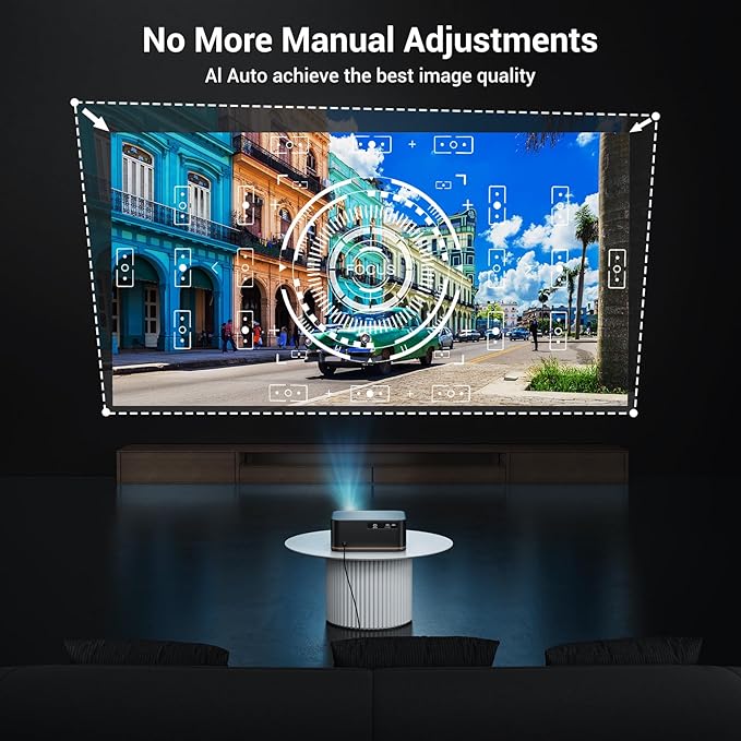 2000 ANSI 4K Full HD Projector with WiFi and Bluetooth, HAPPRUN Movie Home Theater with Auto Focus, 300'' Display for Indoor/Outdoor, Smart Proyector Compatible with Phone/TV Stick/PC/PS5