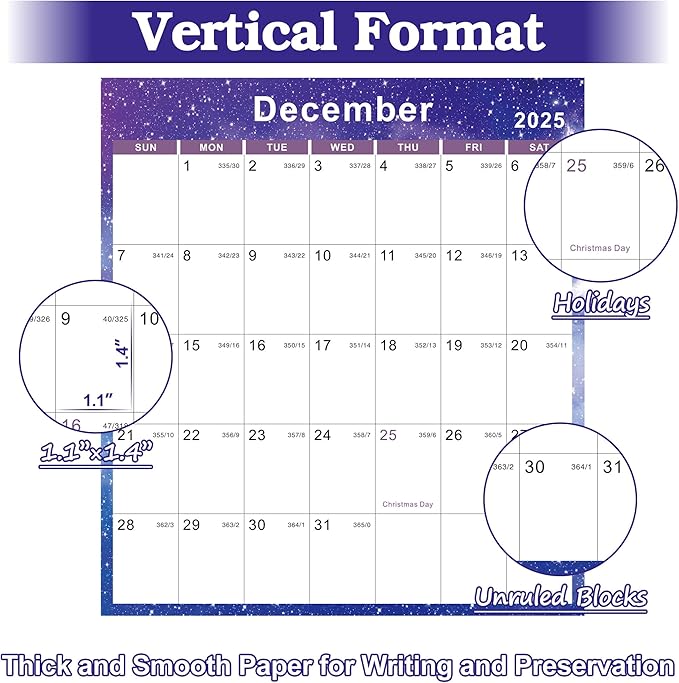 2025-2026 Yearly Wall Calendar - annual calendar with Thick Paper, July 2025 - June 2026, X Large, 34.7" x 22.8" (2025-2026 Yearly Wall Calendar - Purple Star)