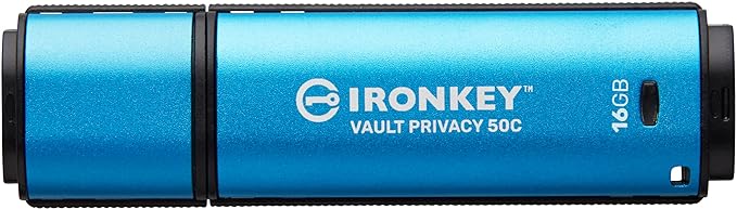 Kingston Ironkey Vault Privacy 50 USB-C 16GB Flash Drive | FIPS 197 Certified | XTS-AES 256-bit | BadUSB and Brute Force Protection | Mult-Password Option | IKVP50C/16GB