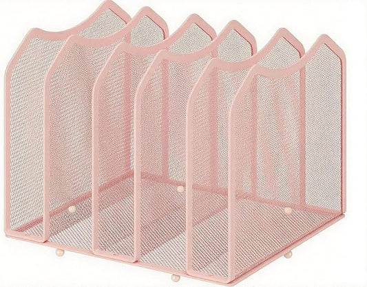 Simple Trending Mesh Desktop File Sorter Organizer, 5-Section Bookshelf for Desk Home Office, Pink