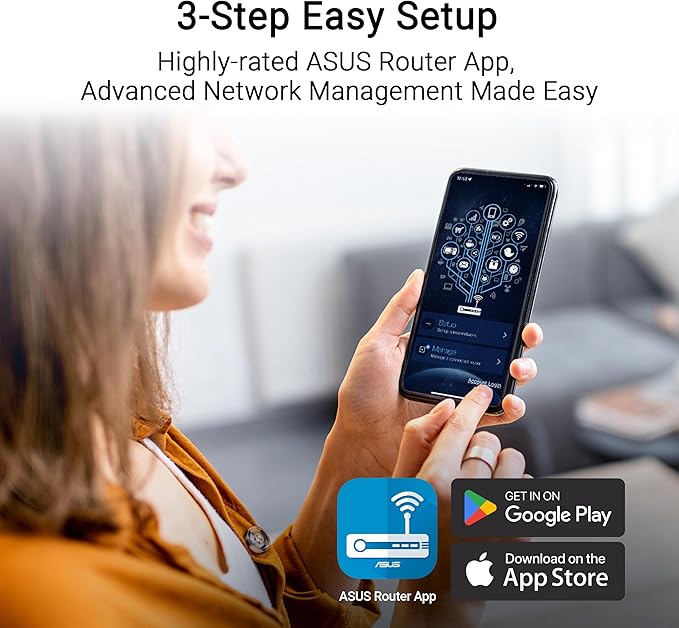 ASUS RT-BE55 Dual-Band WiFi 7 (802.11be) Smart AiMesh Extendable Router, 3600 Mbps, 2.5G Port, Up to 3 SSIDs for IoT Devices, Parental Controls & VPNs, Advanced Network Security