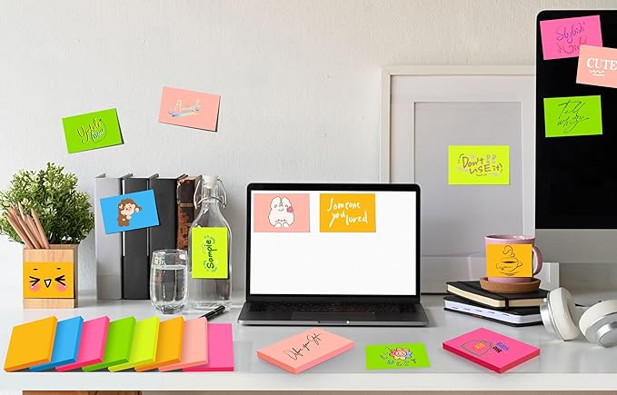 (12 Pads) Sticky Notes 3x5 in, Bright Colors Strong Adhesive Post, Suitable for School, Home, Office, Clean Removal, 50 Sheets/pad
