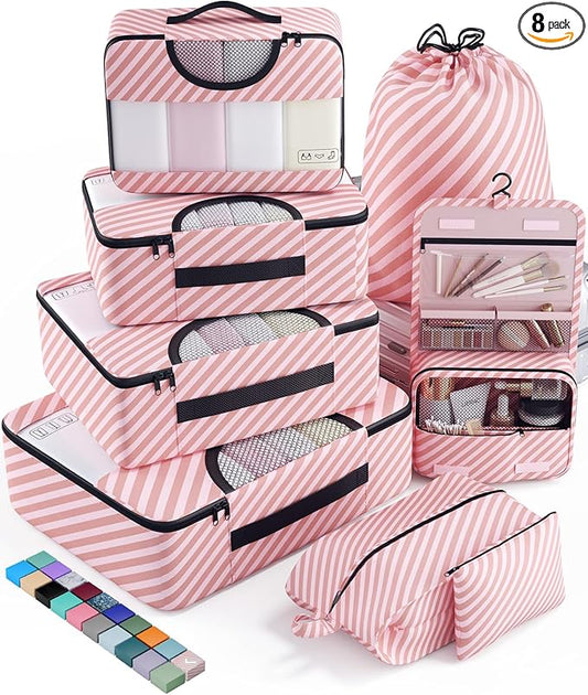 Veken 8 Set Packing Cubes for Travel Essentials, Suitcase Organizer Bags in 4 Sizes, Carry-On Luggage Accessories with Large Laundry & Hanging Toiletry Bag, Must-Have for Airplane, Road Trip & Camping