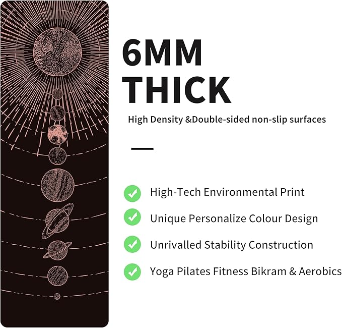 nuveti Yoga Mat Print Extra Thick TPE Non Slip Fitness Exercise Mat with Carrying Bag,72"x24" Extra Thick 6MM Exercise & Workout Mat for Yoga, Pilates Fitness and Floor Exercises