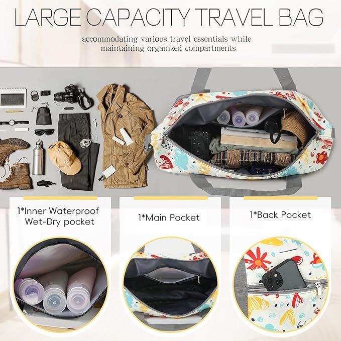 VOOWO Rolling Duffel Bag with Wheels - Foldable Expandable Duffle Bag with Wheels for Travel, Rolling Luggage Bag Carry On Bag with Wheel, Large Rolling Backpack Weekend Bag for Men Women (Flower)