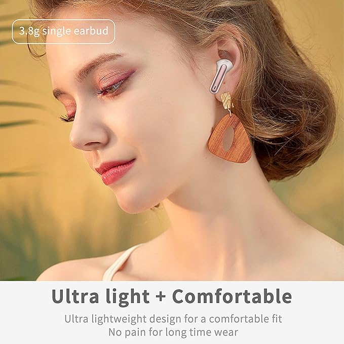 Wireless Earbuds, Bluetooth 5.4 Headphones in Ear with 4 ENC Noise Cancelling Mic, New Wireless Earphones HiFi Stereo Deep Bass 40H Playtime, In-Ear Bluetooth Earbuds LED Display IP7, USB-C, Rose Gold