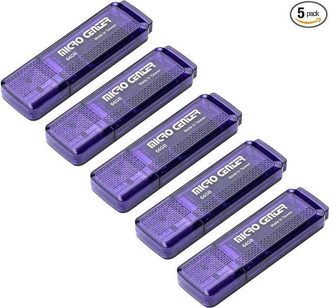 Micro Center SuperSpeed 5 Pack 64GB USB 3.0 Flash Drive Gum Size Memory Stick Thumb Drive Data Storage Jump Drive (64G 5-Pack)
