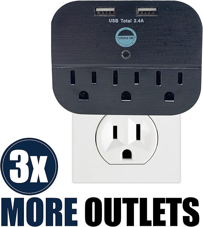 Cruise Approved Power Strip - Non Surge Protector Travel Power Strip with 2 USB Outlets - Cruise Ship Essentials 2025 & 2026 for Carnival, Princess, Norwegian, Holland America, MSC & Major Lines