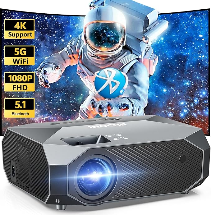 FUDONI Projector with WiFi and Bluetooth, Native 1080P Outdoor Movie Projectors 4k Supported, Highlight Portable Home Theater Projector Max 300", Indoor&Outdoor Use