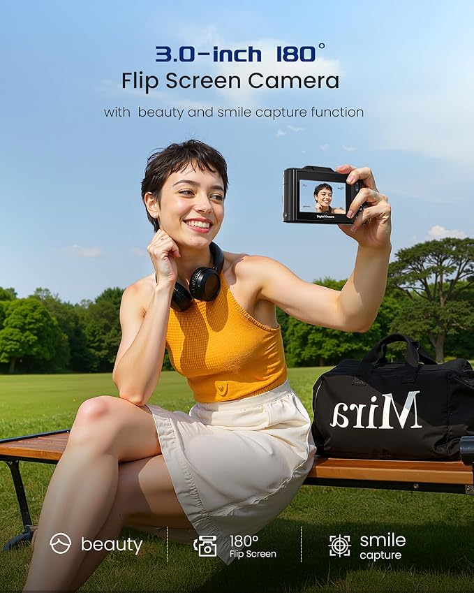 IWOBAC 5K Digital Camera for Photography - 75MP Autofocus Vlogging Camera with 64GB SD Card, WiFi, 18X Zoom 3" 180° Flip Screen Compact Travel Camera with 2 Batteries for Teens and Beginner