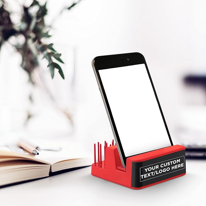 DISCOUNT PROMOS Custom Light Up Logo Phone Stands Set of 10, Personalized Bulk Pack - Essential Smartphone Accessory, Perfect for Office and Home - Red