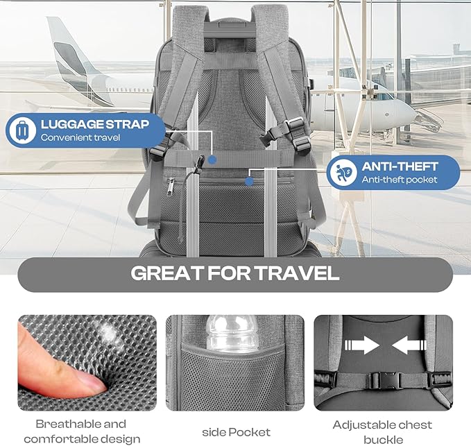 50L Travel Laptop Backpack, Extra Large Backpack, Laptop Backpack for Men, Water Resistant TSA Airline Approved Business Work 17.3 Computer Bag, Grey