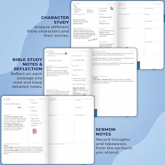 Clever Fox Bible Study Journal Large – Church Notes Notebook – Note Taking & Journaling Kit – Faith Based Religious Accessories, 7x10” (Mystic Blue)