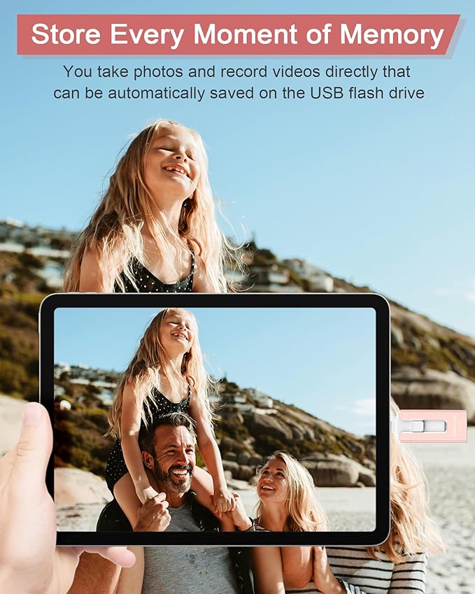 256GB USB Flash Drive for Phone and Pad, High Speed External USB Thumb Drives - Photo Storage Memory Stick for Save More Photos and Videos (Pink, 256GB)