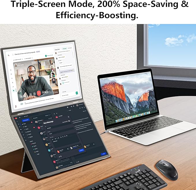 21.5" 120Hz Dual Portable Monitor 120% sRGB 1080P HDR Extender Folding Stacked Display for Windows Mac Work Gaming Office Triple Screens W/Stand & VESA for Laptop PC（No Driver (D215-1080P01)