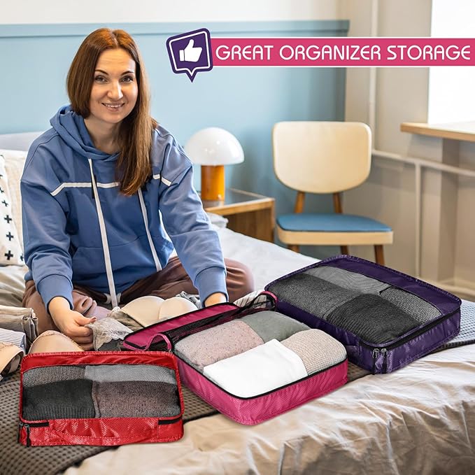 5 Pcs Packing Cubes for Suitcase Large Travel Cubes Carry on Luggage Organizer Bags for Clothes Accessories(Mixed,Purple)