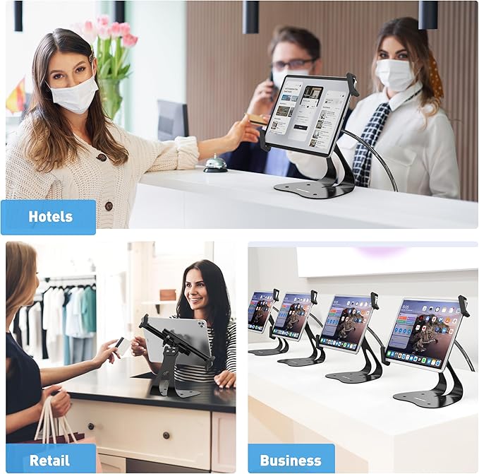 AboveTEK Anti-Theft iPad Kiosk Stand, 360° Swivel POS Tablet Mount with Security Cable & Key, Fits 7–13-inch iPad & Samsung Galaxy Tab, Perfect for Retail & Business