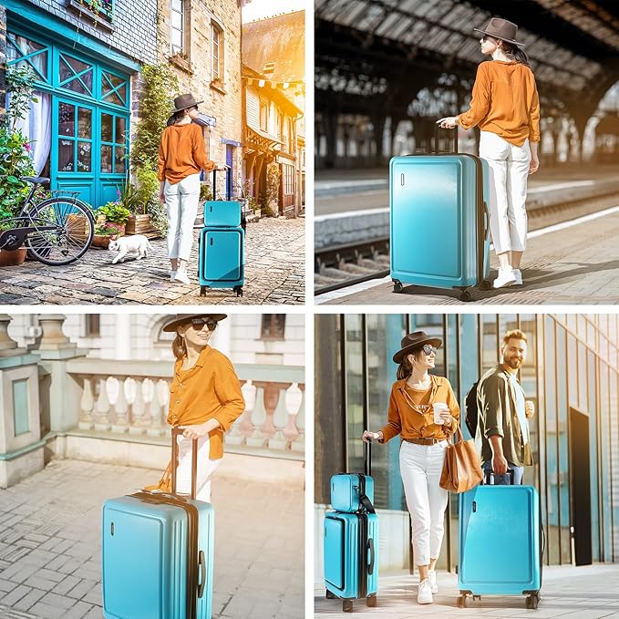 Hard Shell Luggage Sets with Spinner Wheels 4 Piece, Expandable Large Suitcases with TSA Lock, Travel Large Suitcase Set, Teal Luggage Set