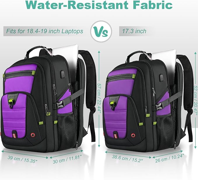 Z-MGKISS Extra Large Laptop Backpack, Water-Resistant 18.4-19 Inch Travel Backpack for Men & Women - Stylish Purple School Bag with USB Charging Port and Multiple Compartments