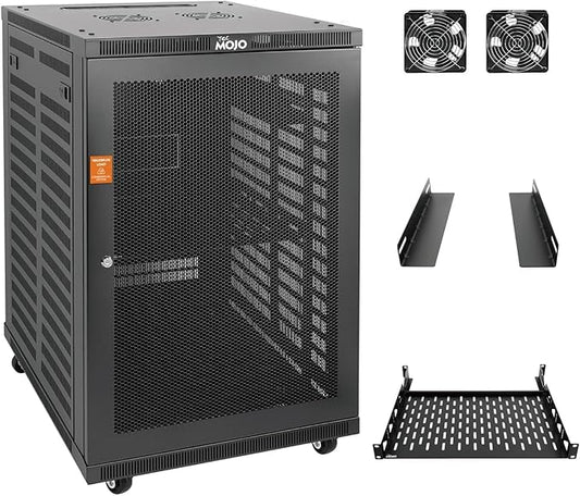 Tecmojo 18U Wall Mount Rack,18U Rack 23.6 Inch Depth,Hold Up to 176 Lbs,Server Rack with Casters,Enclosed Network Cabinet Kit for 19 Inch Network,Server and AV Gear,Mesh Door(Elite Collection)
