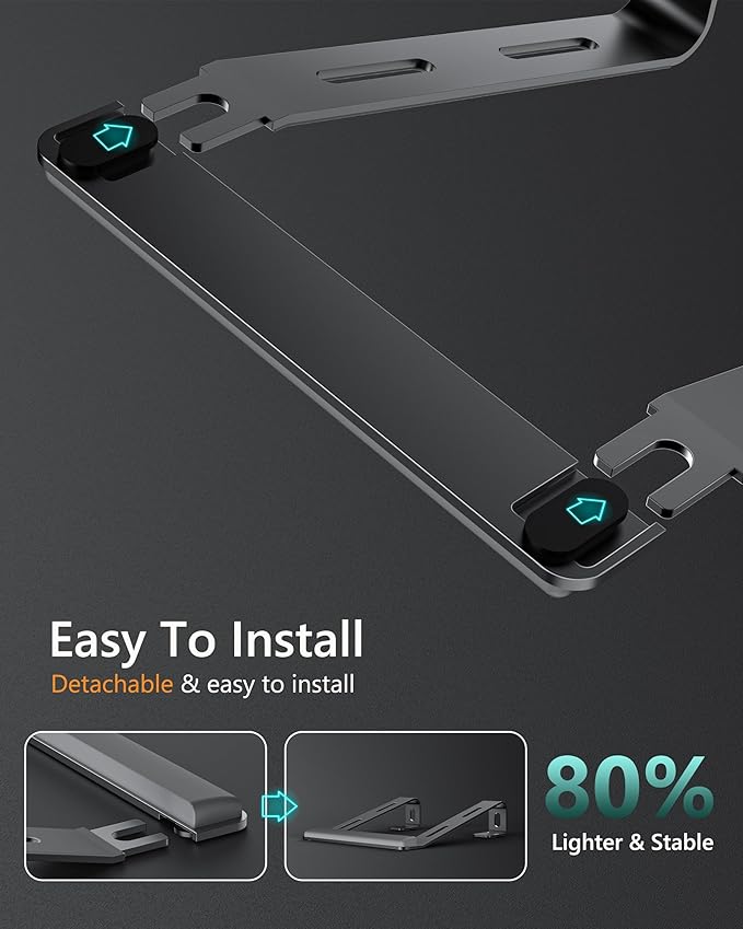 Aluminum Laptop Stand, Notebook Stand with Wrist Rest, Ergonomic Detachable Laptop Mount, Computer Stand Compatible with 10-17'' All Laptops Such as MacBook Air Pro/HP/Dell/Lenovo, Black