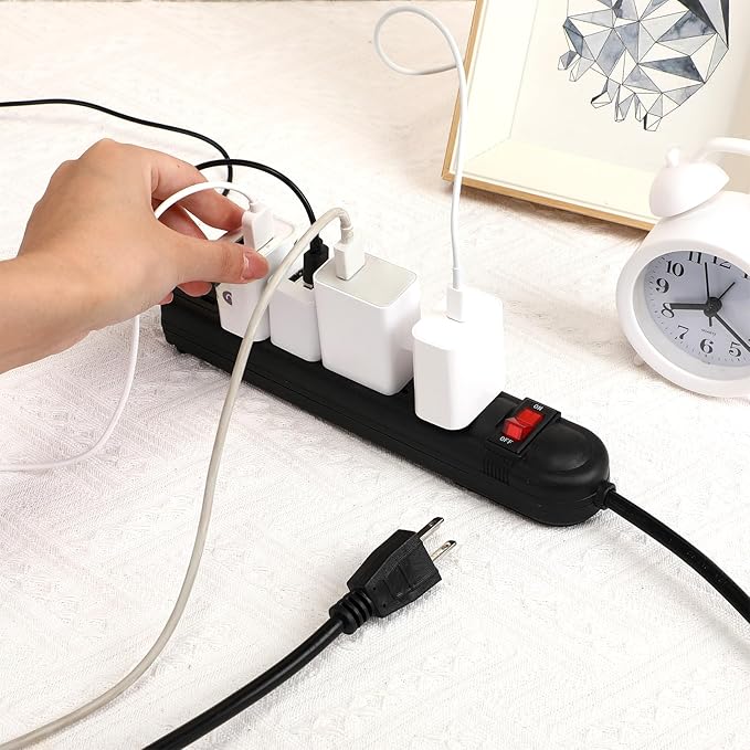 Hoteam 10 Pcs Power Strip Bulk 6 Outlet Surge Protector Power Cord Electrical Extension Cord with Switch Low Profile Plug Flat for Home Office(4 ft,Black)