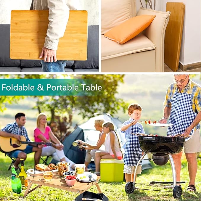 Lap Desk for Bed, COIWAI Bed Desk Bed Table Tary, Low Desk Table, Folding Floor Table, Adjustable Height, Portable Foldable Picnic Desk,Serving Breakfast Coffee in Bed Couch Floor .Bamboo